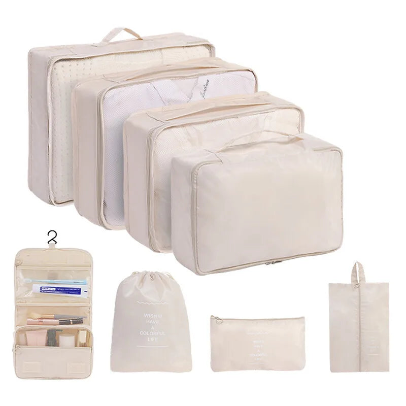 7/8/9Pcs Set Travel Organizer Storage Bags Suitcase Packing Cubes Set Cases Portable Luggage Clothes Shoe Tidy Pouch Folding