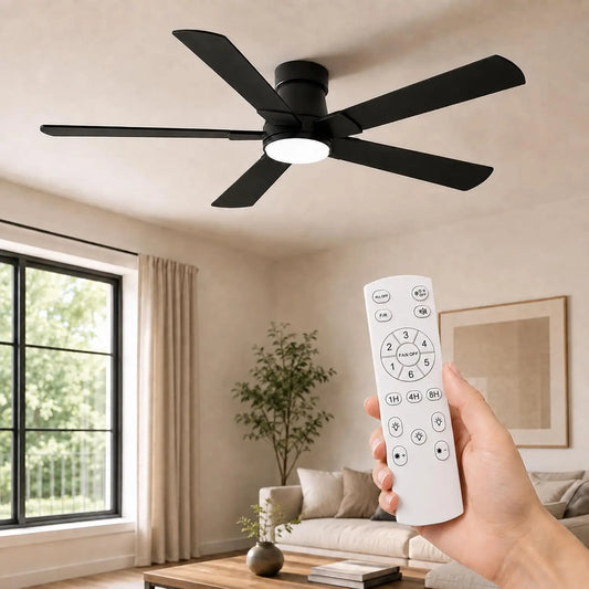 Low Profile Ceiling Fan With Light And Remote 52 Inch White Quiet LED Ceiling Fan Easy Install Composite Wood Blades Slim Modern Design For Bedrooms And Living Rooms