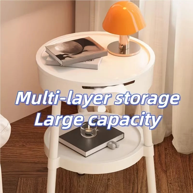 Sofa Side Tables, 2-Tier Open Coffee Table, Portable Round End Table, Decorative Corner Table for Living Room, Balcony, Bedroom