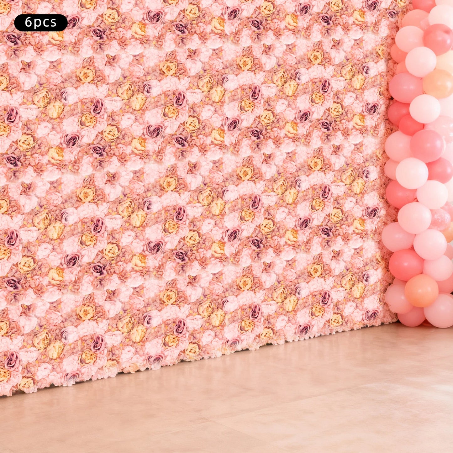 6 Panels Artificial Flower Wall Autumn Pink Dahlia Rose Peony Silk Waterproof Fade Resistant Handmade Flower Hedge Panel for Wedding Backdrop Party Decor Home Garden Wall Decoration Outdoor Indoor Artificial Greenery