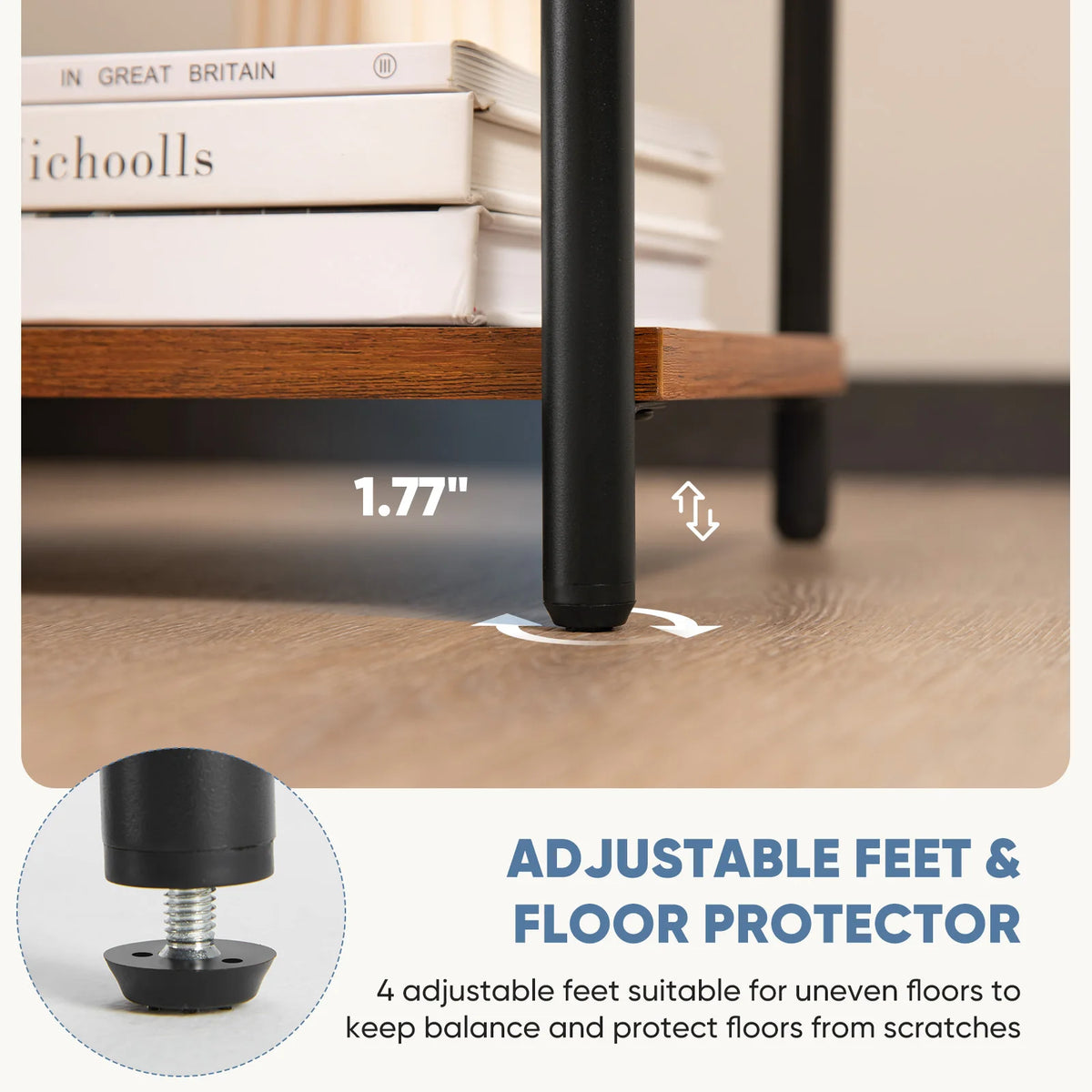 MCQ 3 Tier End Table Set of 2 Living Room Coffee Tables Storage Shelf Nightstand with Adjustable Feet For Tea Dining Tables