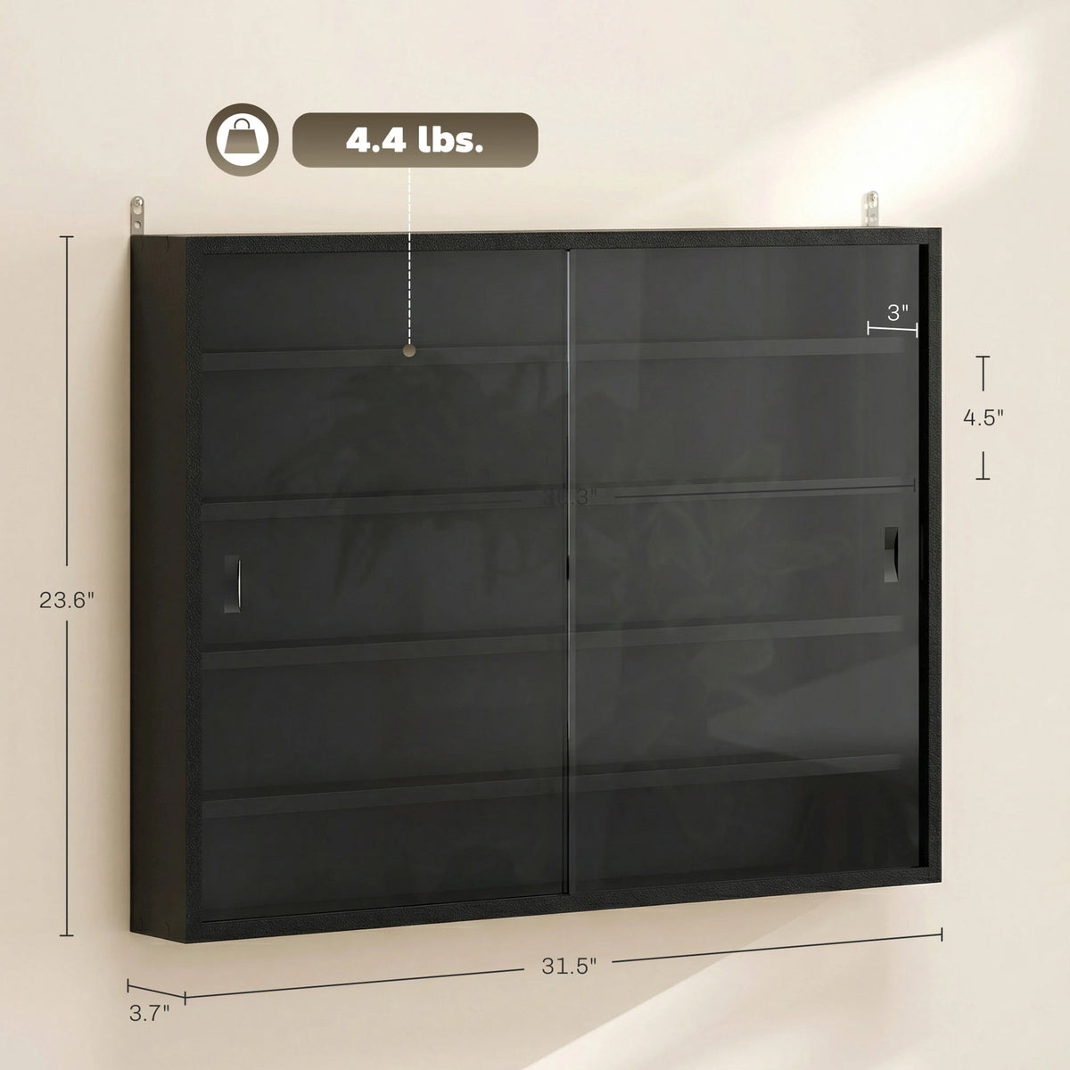 Homcom 5-Tier Display Cabinet, Glass Door Cabinet with Adjustable Shelves, Wall-Mounted Display Case for Playroom, Bedroom, Jet Black