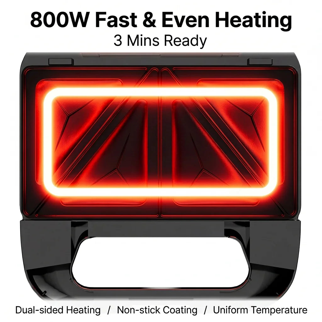 3-in-1 Sandwich Maker, Panini Press & Waffle Iron - Indoor & Outdoor Electric Grill with Removable Non-Stick Plates, 800W