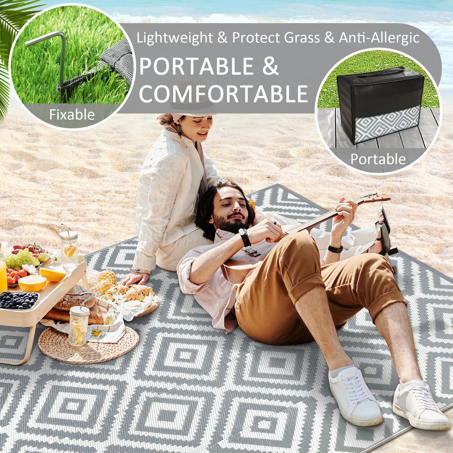 8‘x10' Outdoor Rug Waterproof Recycled Plastic Straw Rug Patio Rug Indoor Outdoor Carpet for Patio Deck Camping RV Beach