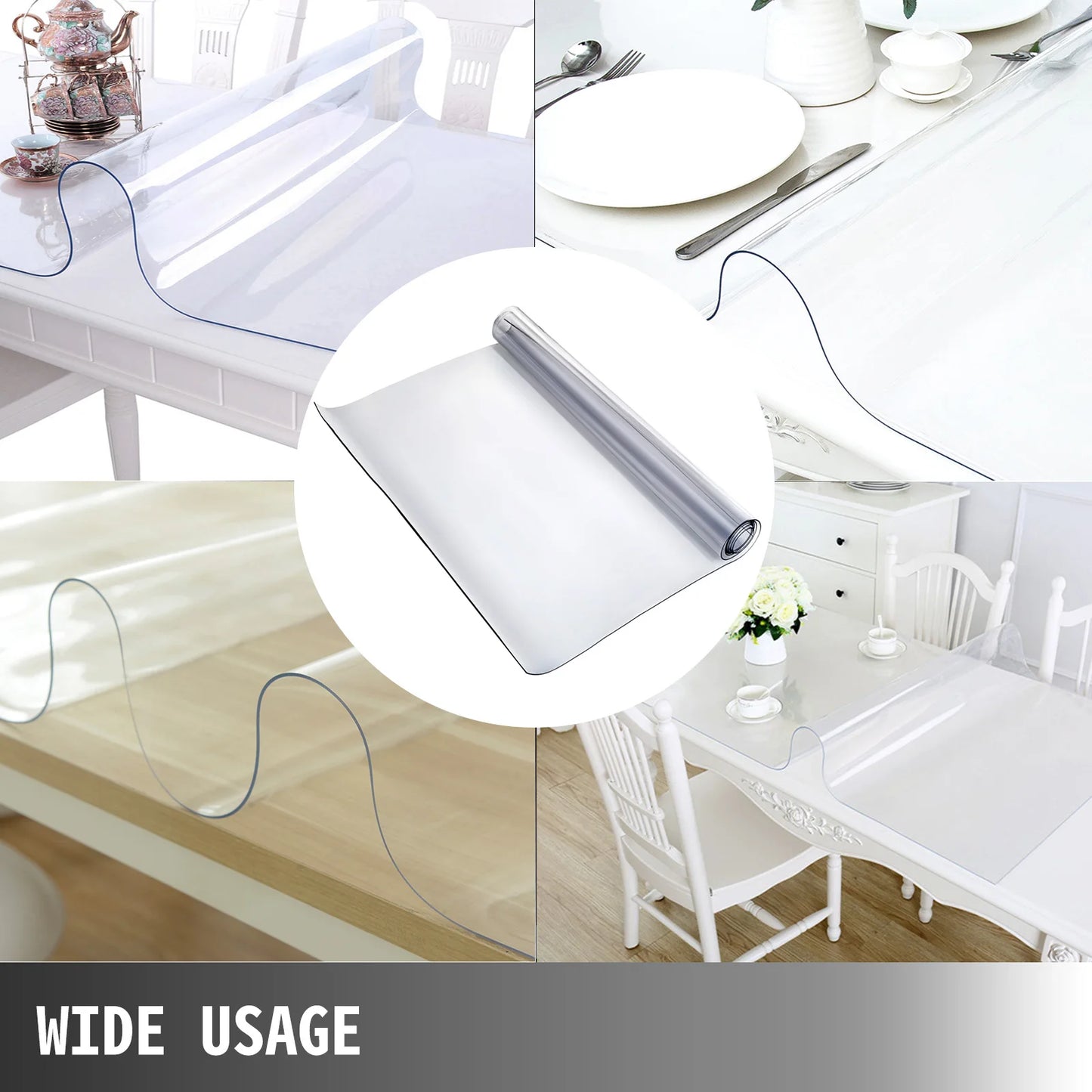 SucceBuy PVC Tablecloth Transparent Table Cloth 1.5mm2mm Waterproof Oilproof Plastic Soft Glass Protector Cover for Dining Table