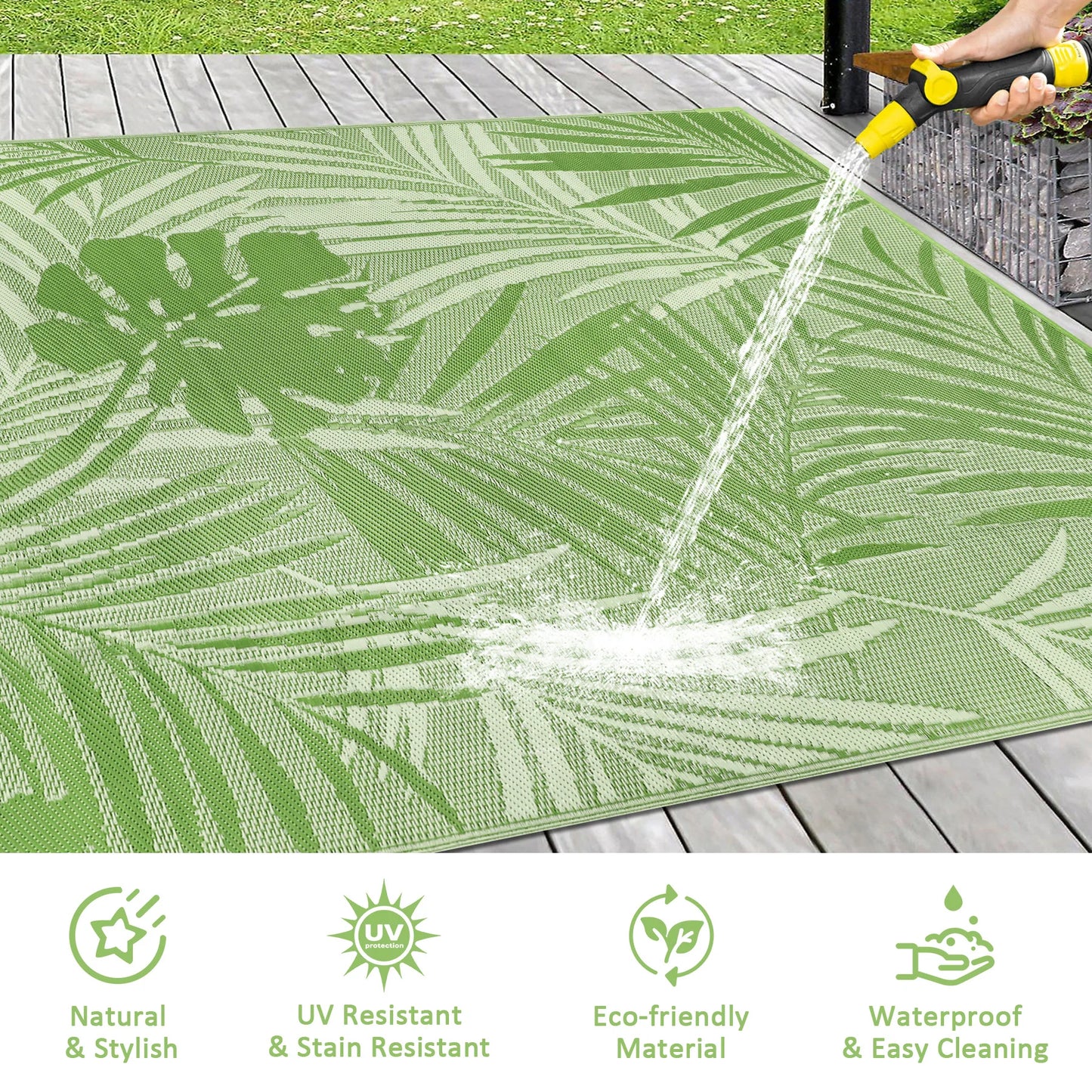 8‘x10' Outdoor Rug Waterproof Recycled Plastic Straw Rug Patio Rug Indoor Outdoor Carpet for Patio Deck Camping RV Beach
