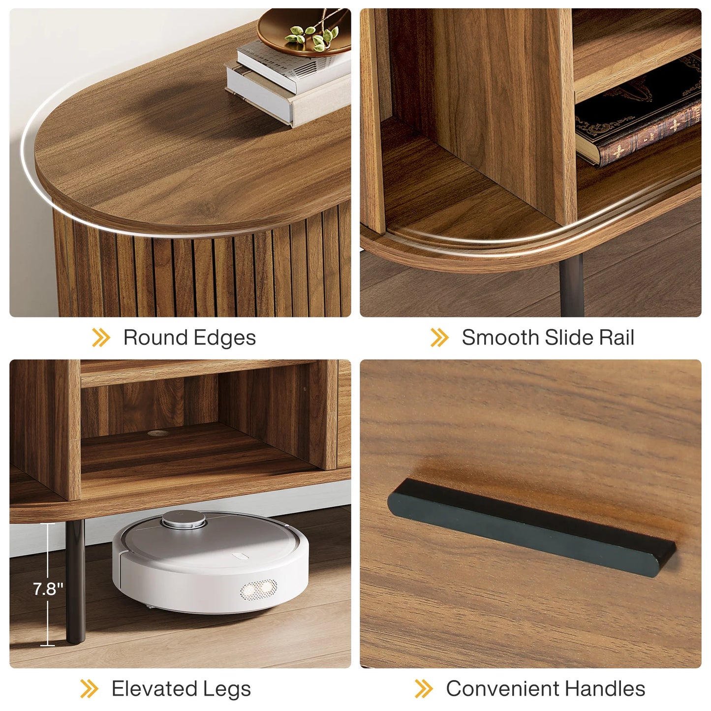 Tribesigns 70" Mid-Century Modern TV Stand with Sliding Tambour Door, Drawers and Adjustable Shelves, Long Fluted Entertainment