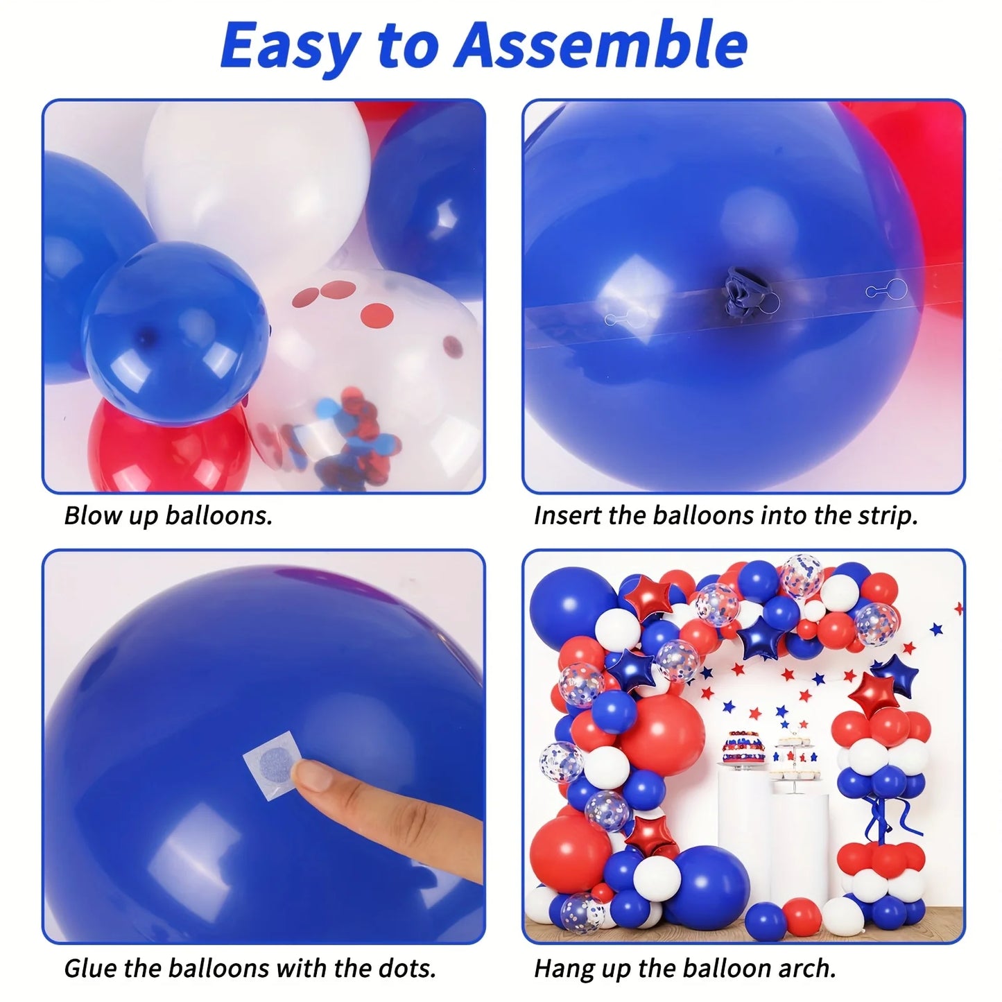 158pcs Red White Blue Patriotic Balloon Arch Kit American Themed Party Supplies Suitable For US Holiday Celebrations Puncture Resistant Not Easy To Break Multi Purpose Game Props Star Aluminum Foil Balloons For July 4th Birth