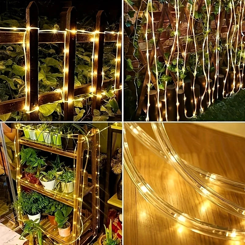 1pc Solar LED Tube Light 100LED Tube Rope String Light 8 Modes with Outdoor PVC Tube Light Solar Fence Light For Home Garden Yard Party Party Decoration