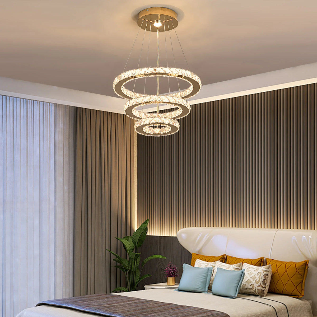 Crystal Pendant Light Living Room Remote Control Gold Chrome Lustre Ceiling Chandeilers Lamp for Bedroom Home Decoration Luminai