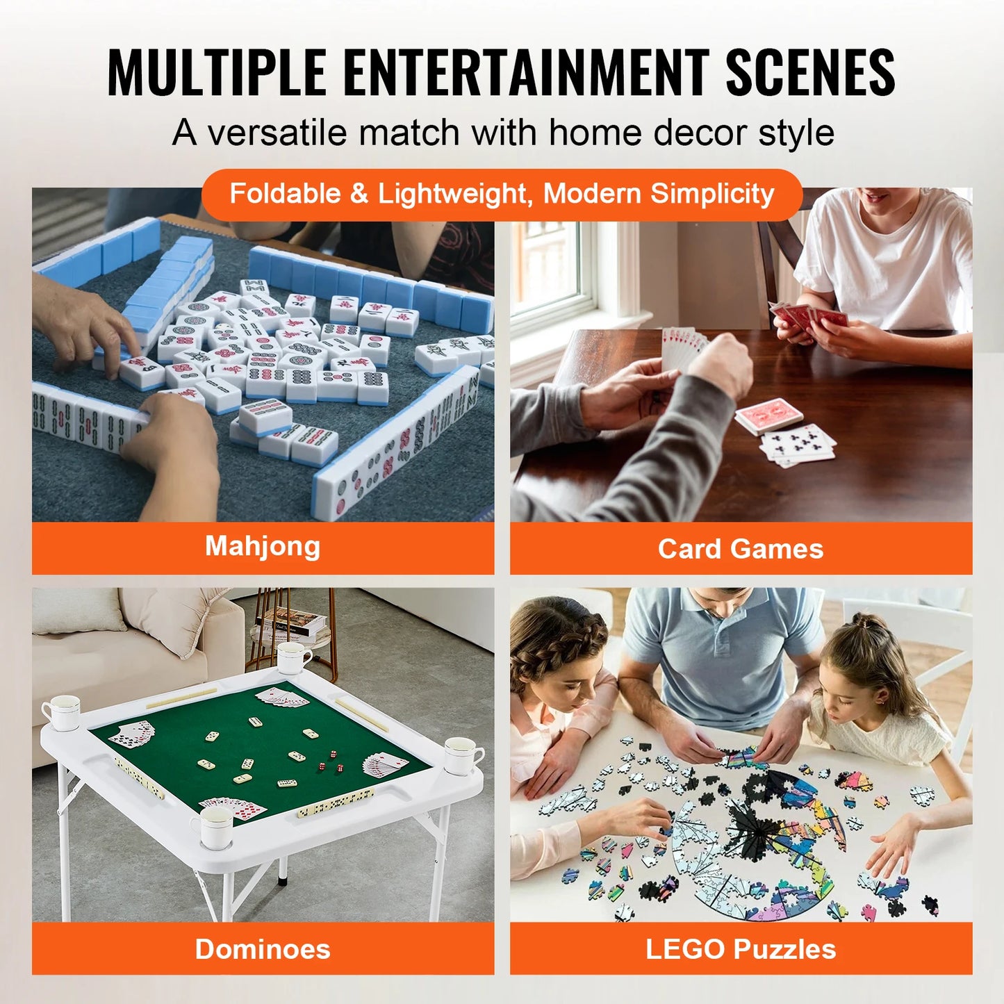 SucceBuy Mahjong Table 4 Player Folding Domino Table with Wear-Resistant Green Tabletop Portable Square Card Table 4 Chip Trays