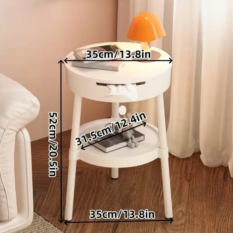 Sofa Side Tables, 2-Tier Open Coffee Table, Portable Round End Table, Decorative Corner Table for Living Room, Balcony, Bedroom