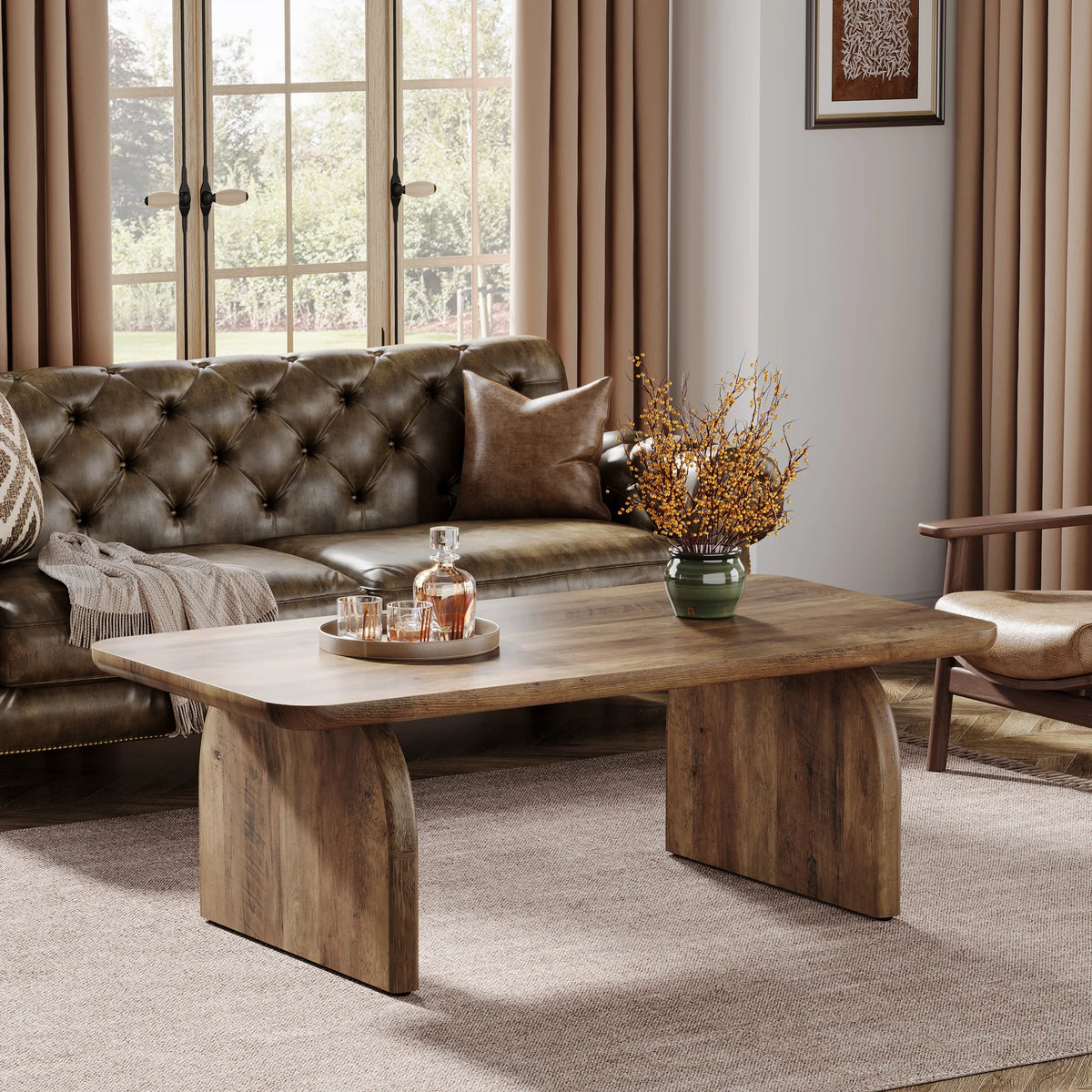 Tribesigns Farmhouse Rectangular Coffee Table, 47.24-Inch Engineered Wood Center Cocktail Tea Table with Sturdy Base