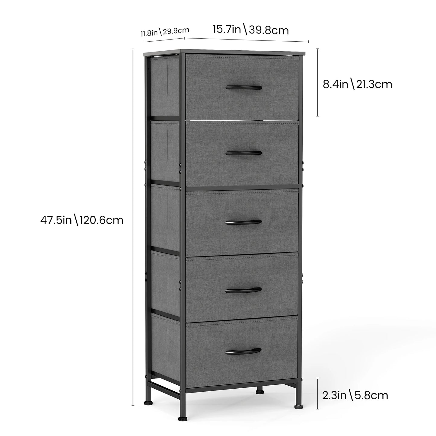 JHK 5 Fabric Drawers Cabinet For Living Room 48IN Drawers Beside Nightstand Tables Storage Closet Chest Clothes Display Of Furni