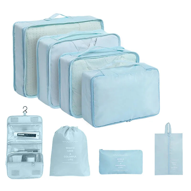 7/8/9Pcs Set Travel Organizer Storage Bags Suitcase Packing Cubes Set Cases Portable Luggage Clothes Shoe Tidy Pouch Folding
