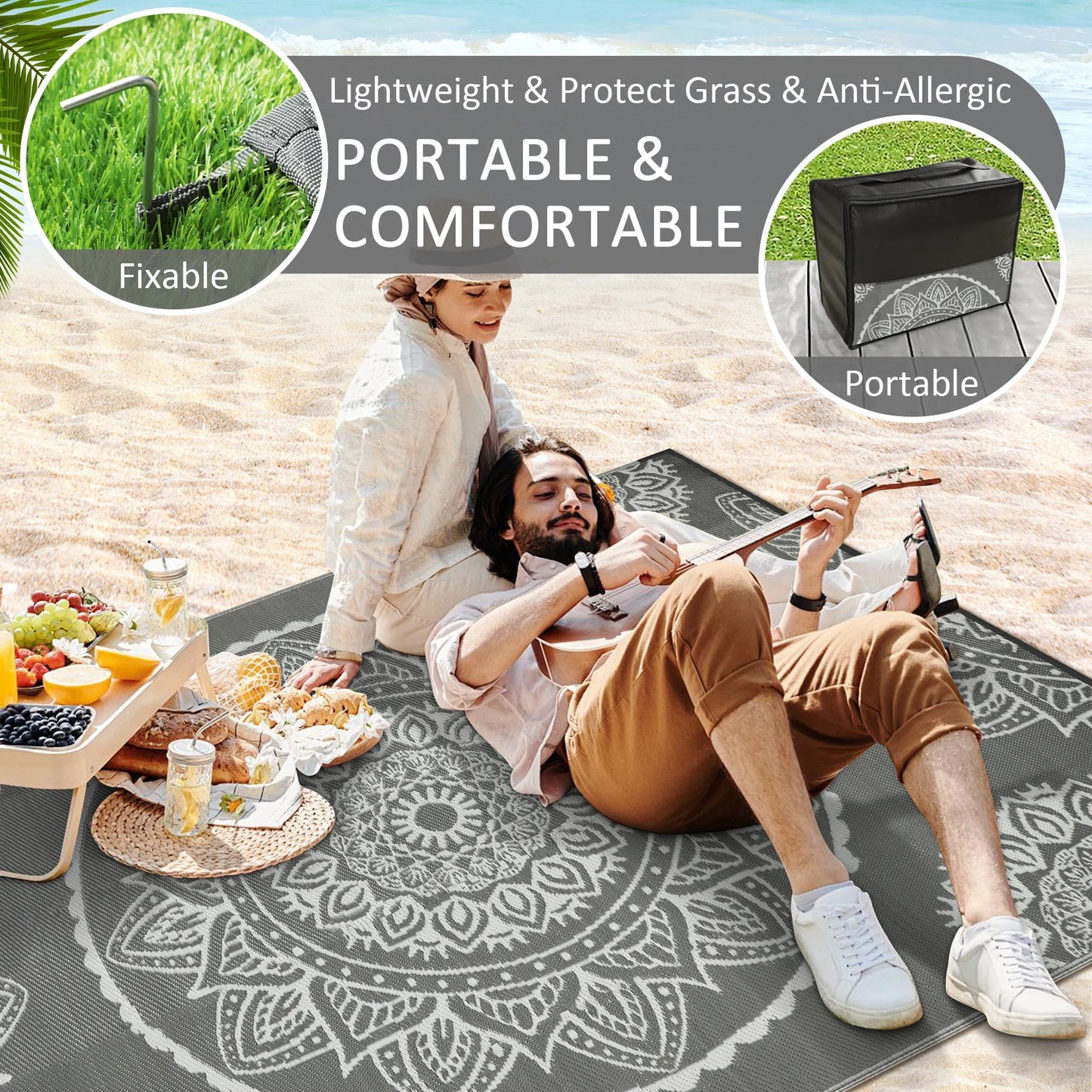 8‘x10' Outdoor Rug Waterproof Recycled Plastic Straw Rug Patio Rug Indoor Outdoor Carpet for Patio Deck Camping RV Beach