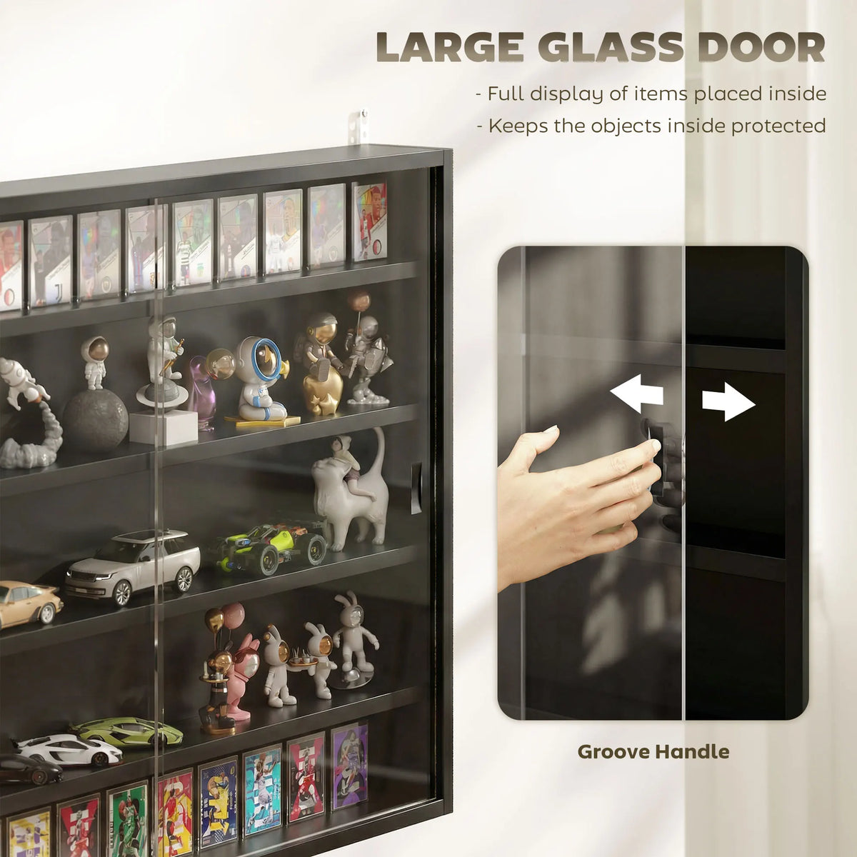 Homcom 5-Tier Display Cabinet, Glass Door Cabinet with Adjustable Shelves, Wall-Mounted Display Case for Playroom, Bedroom, Jet Black