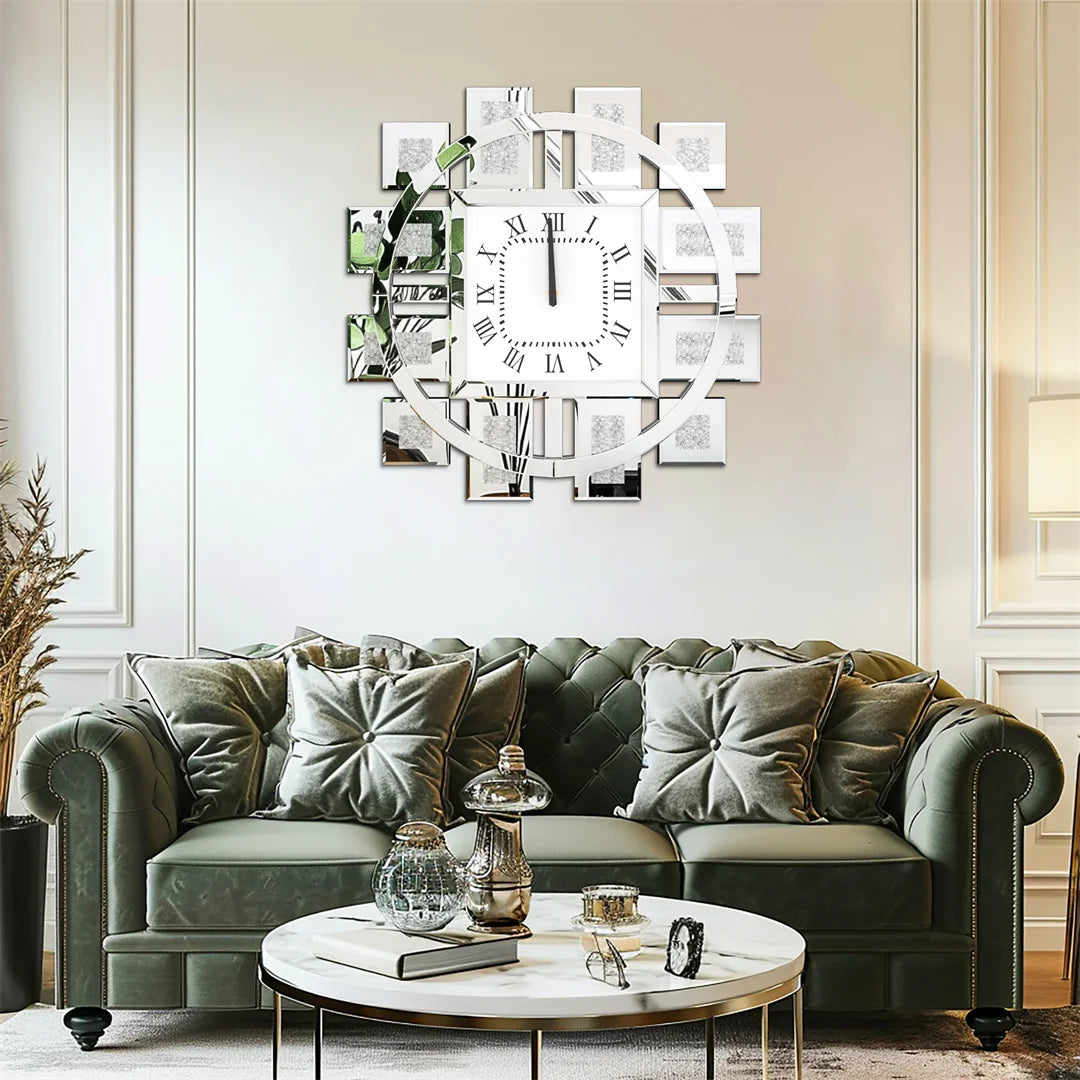 60CM Decorative Wall Clock with Silver/ Golden Crystal Crushed Diamond Inlay Battery Operated