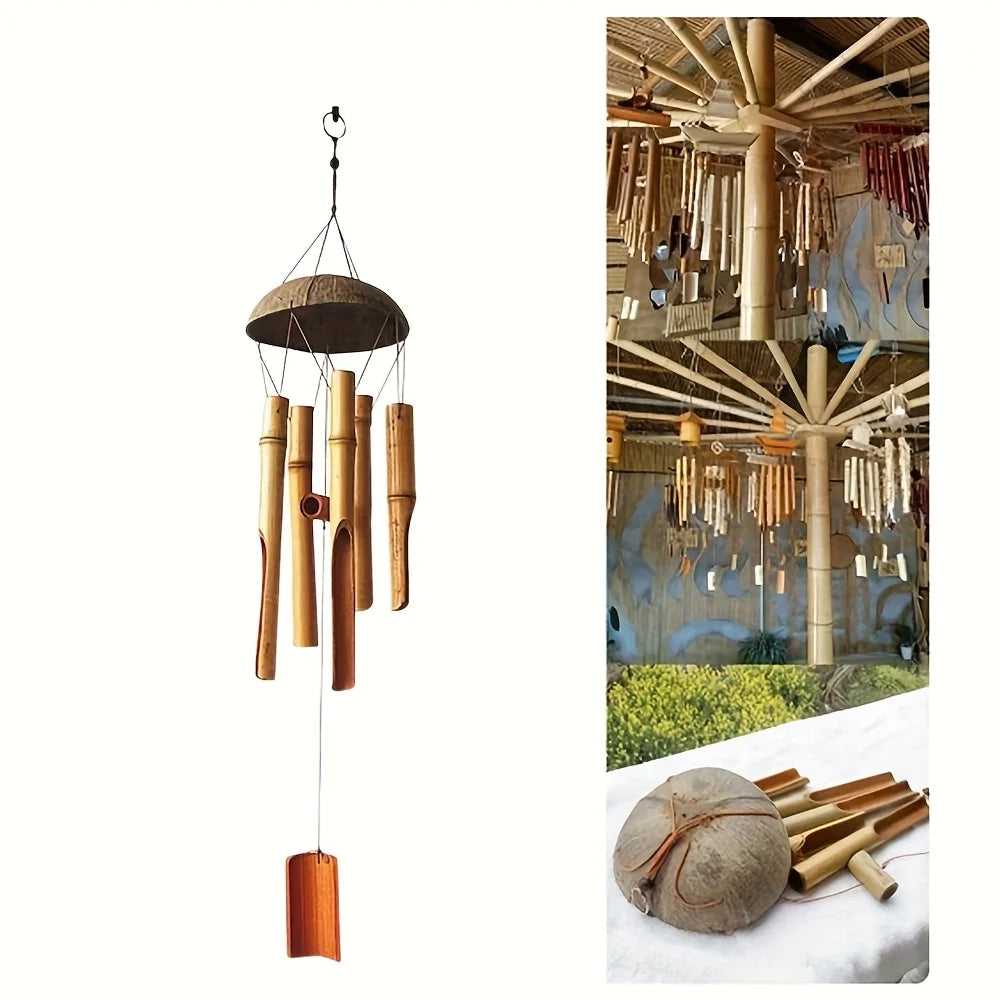 63.5cm Garden Bamboo Wind Chimes Living Room Decor Fall Decor, Christmas Halloween Festive Decorations Outdoor Wooden Wind Chime
