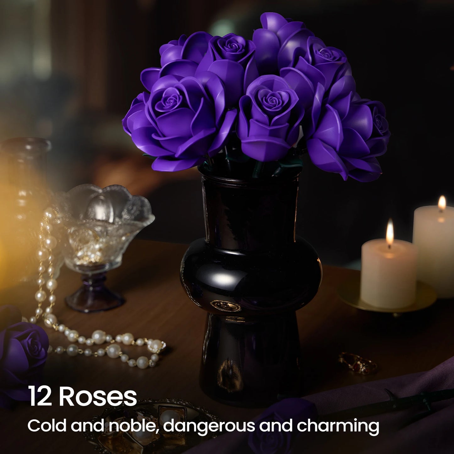 Purple Roses Bouquet Block Flowers Artificial Botanical Plant Home Decor Christmas Valentines Day Gift for Women Room Decoration
