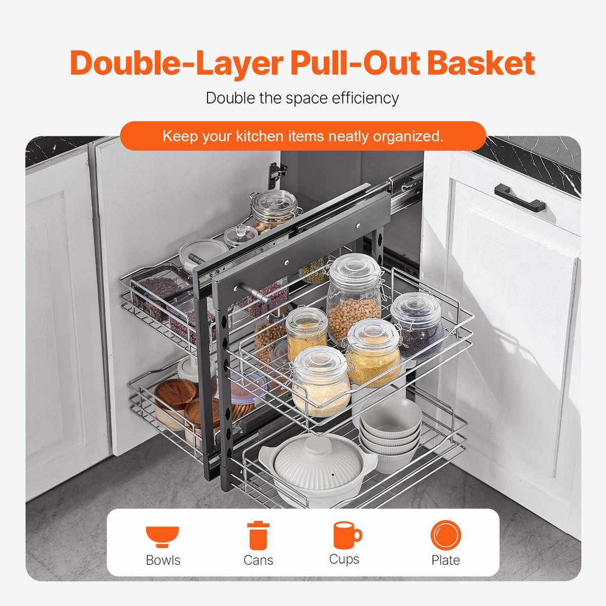 SucceBuy 2/3Tier Opening Blind Corner Pull Out Organizer 4 Shelf Kitchen Cabinet Organizer Slide Out Storage Organizer Basket